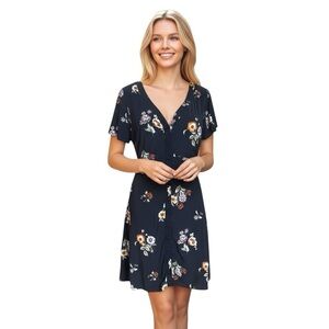 Abercrombie & Fitch Black Floral Button Front Mini Dress